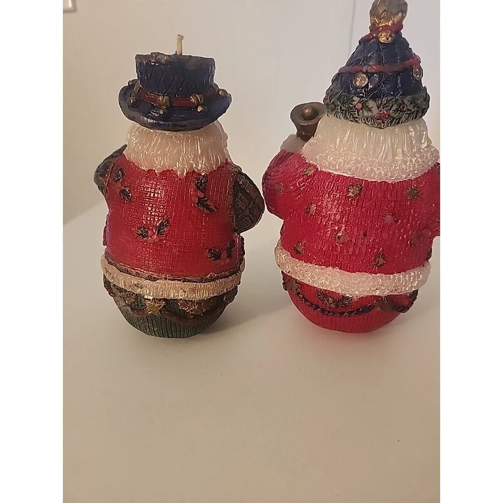 Vintage Set of 2 - OLD WORLS ROUND BOTTOM SANTA CANDLES